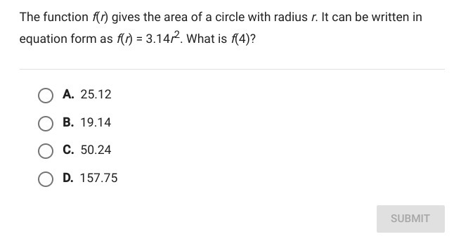 The function f(r) gives the area of a circle with a radius r.-example-1