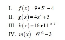 Identify the function(s) that represent exponential growth. A) I only B) III only-example-1