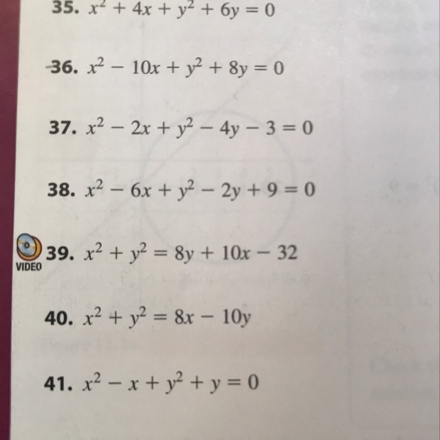 How would I solve #39? I need to rewrite the equation in standard form (the circle-example-1