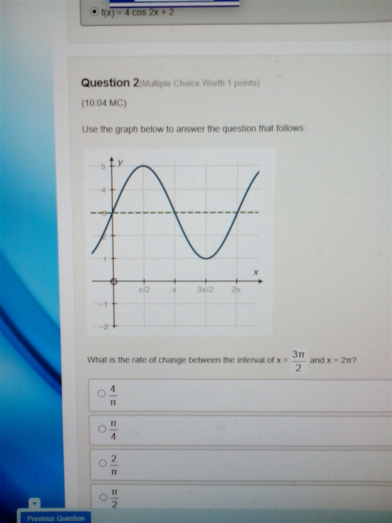 What is the rate of change between the interval of x=3pi/2 and x=2pi 4/pi Pi/4 2/pi-example-1