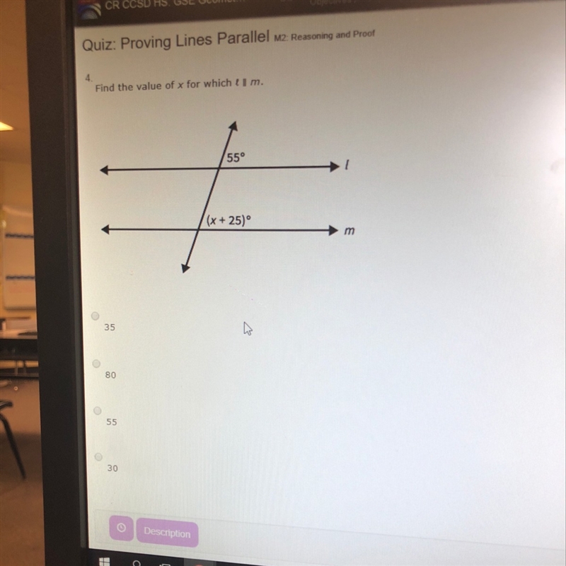 Find the value of x for which L is parallel to m-example-1