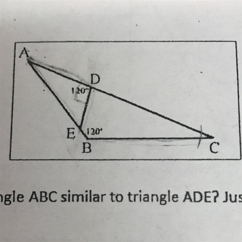 Is triangle ABC similar to triangle ADE? Justify your answer.-example-1