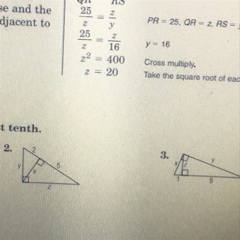 Please help- Your supposed to find x, y, and z and round to the nearest tenth-example-1