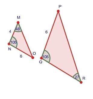 Are the two triangles below similar?-example-1