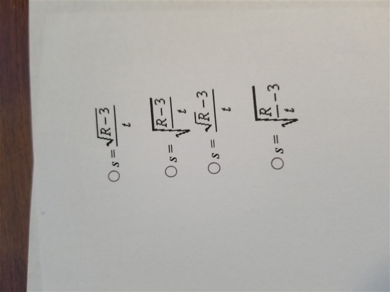 Solve the equation or formula for the indicated variable. R = ts^2 +3 See attached-example-1