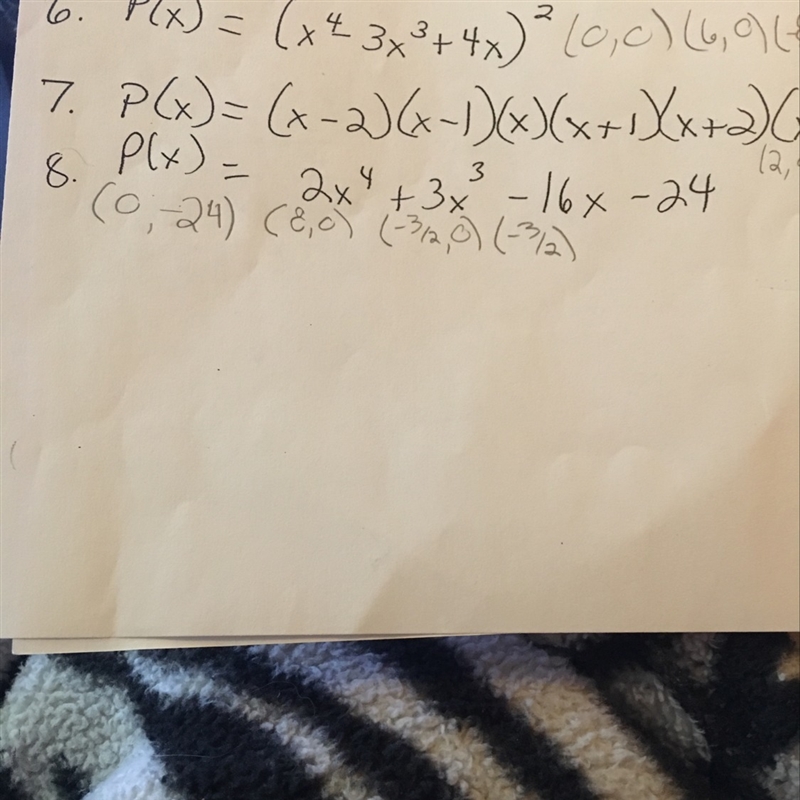 16 POINTS. Find the x and y intercepts of number 8 show work. I think my points are-example-1