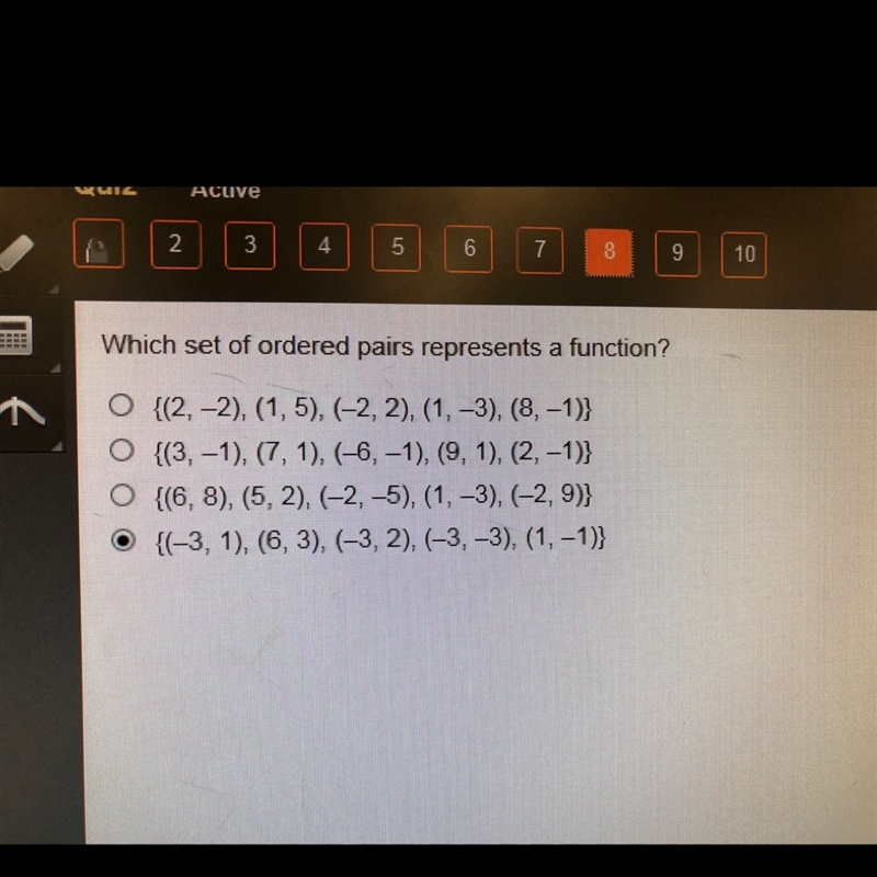 Which set of ordered pairs represent a function-example-1