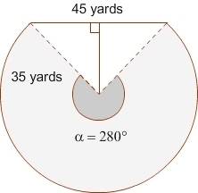 The figure shows an aerial view of a playground. If David runs around the field three-example-1