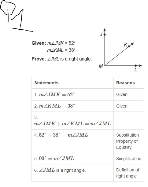 1. What is the reason for Statement 3 of the two-column proof? Angle Addition Postulate-example-1