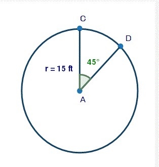 What is the area of the sector bound by the center of the circle and arc CD in the-example-1