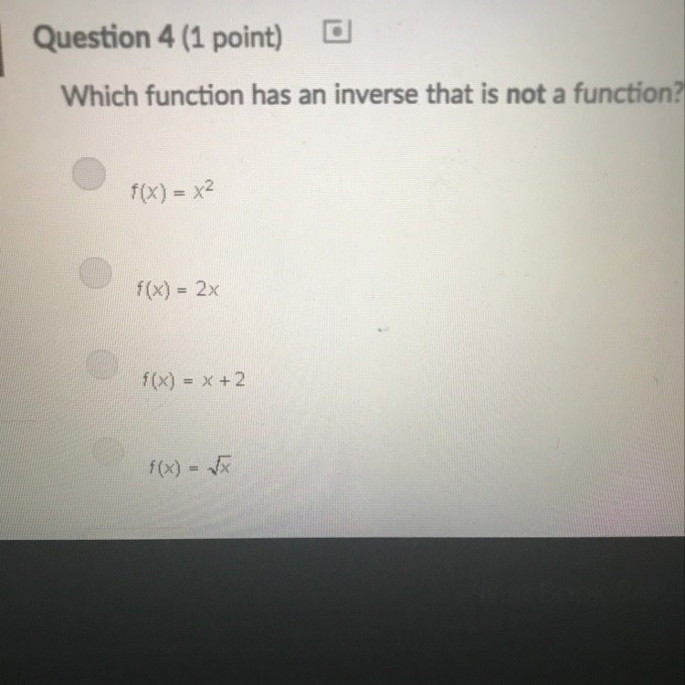 What function has an inverse that is NOT a function?-example-1