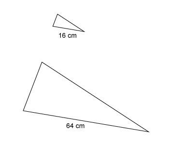 The triangles are similar. The area of the larger triangle is 800 cm². What is the-example-1