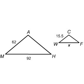 △MAH∼△WCF . What is the value of x? Enter your answer in the box.-example-1