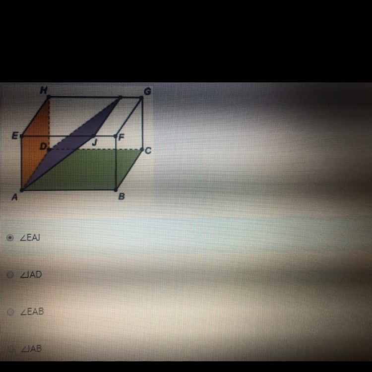 Which angle has the same measure of the dihedral angle formed by plane DAJ and plane-example-1