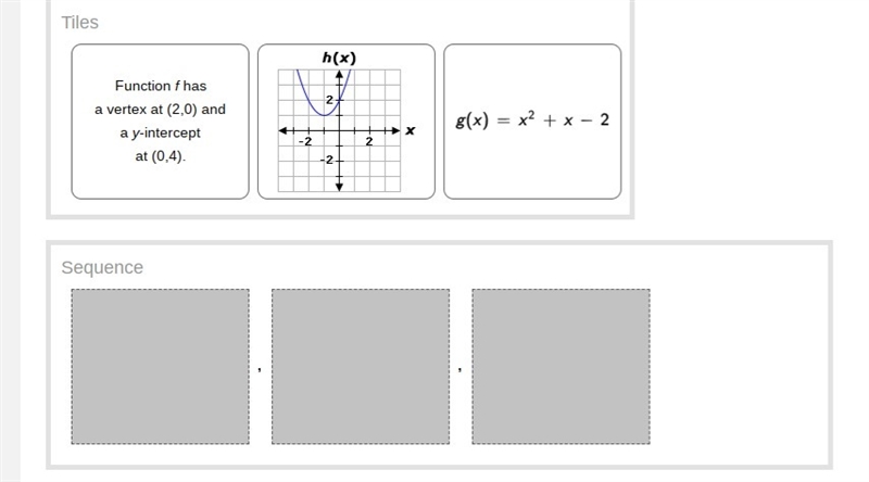 Drag each tile to the correct box. Order the quadratic functions from least to greatest-example-1