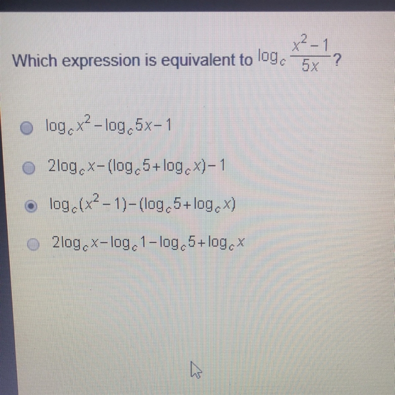 Which expression is equivalent to log c x2-1/5x-example-1