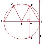 Given: t is tangent at B __ AB is diameter. If m /_DPB = 60°, then m angle DB =-example-1