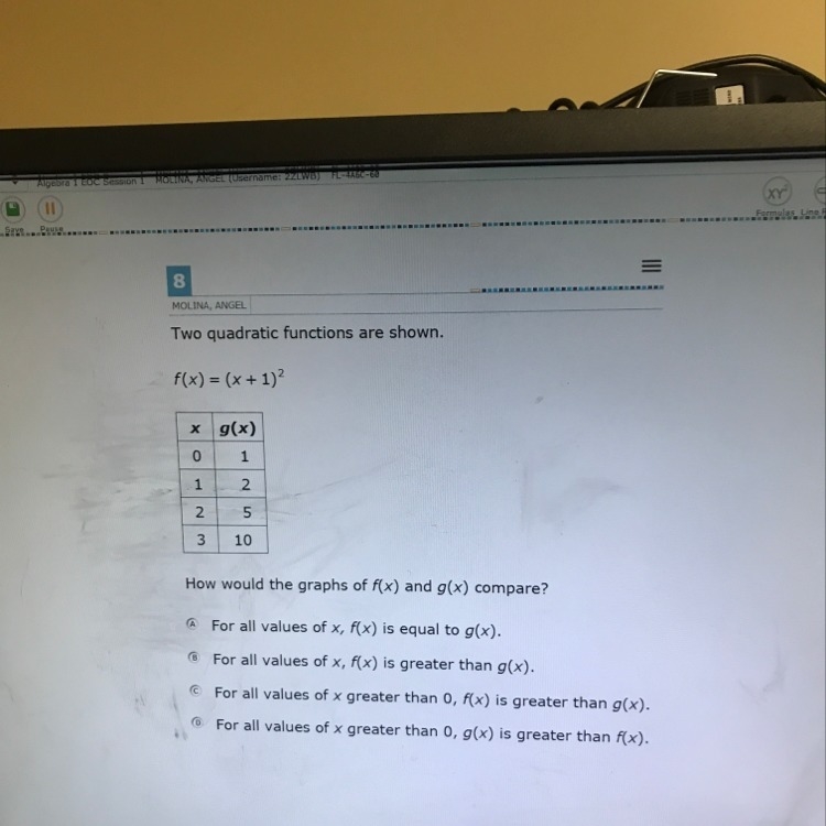 How would the ghraphs of f(x) and g(x) compare?-example-1