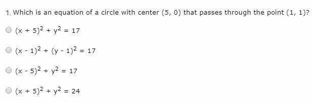 Which is an equation of a circle with center (5, 0) that passes through the point-example-1