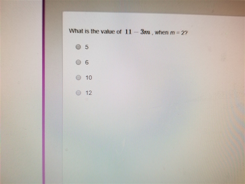 What is the value of 11- 3m, when m=2-example-1