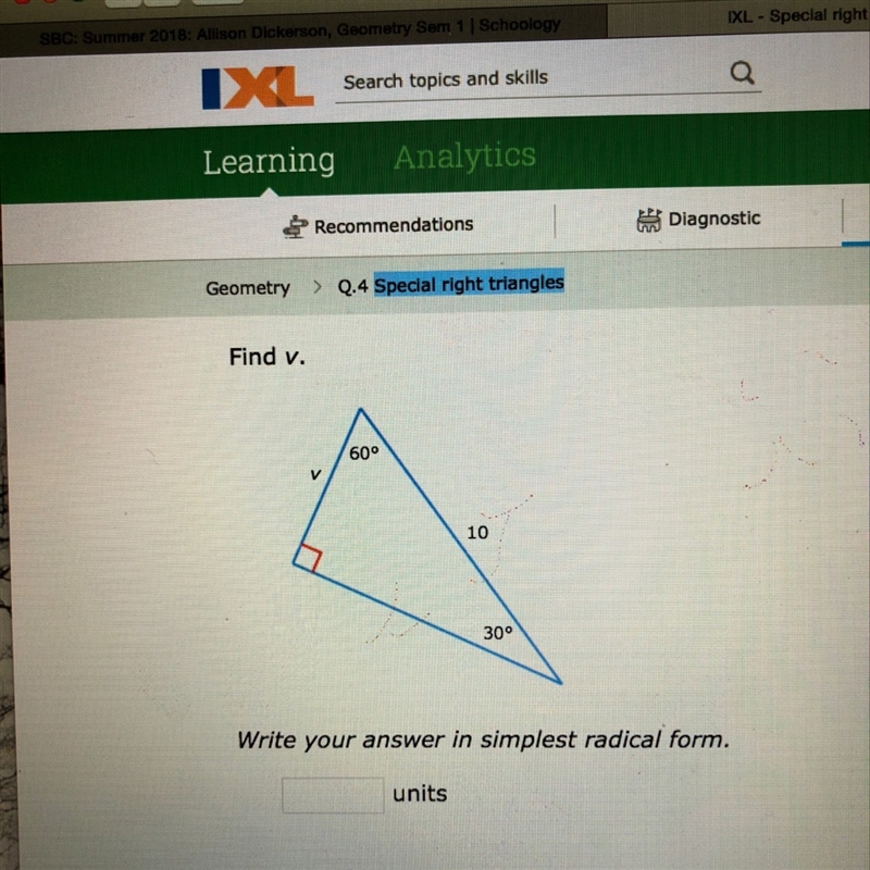 How do you find v and what does simplest radical form mean?-example-1