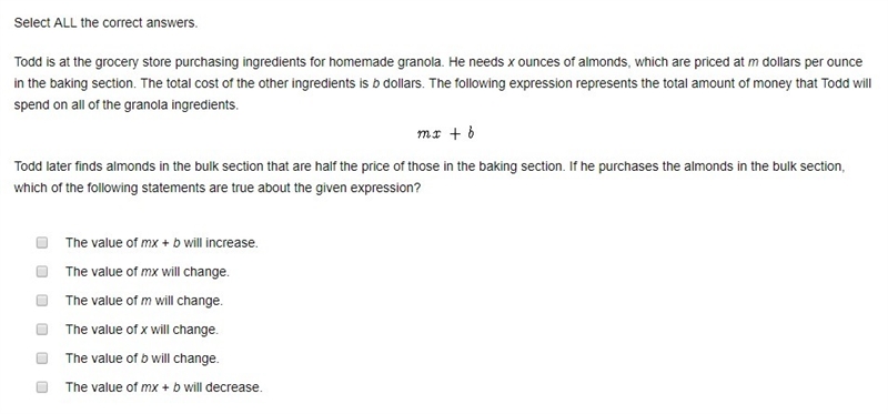 Select ALL the correct answers. Todd is at the grocery store purchasing ingredients-example-1