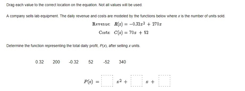 A company sells lab equipment. The daily revenue and costs are modeled by the functions-example-1