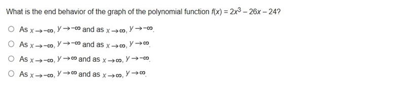 What is the end behavior of the graph of the polynomial function f(x) = 2x3 – 26x-example-1