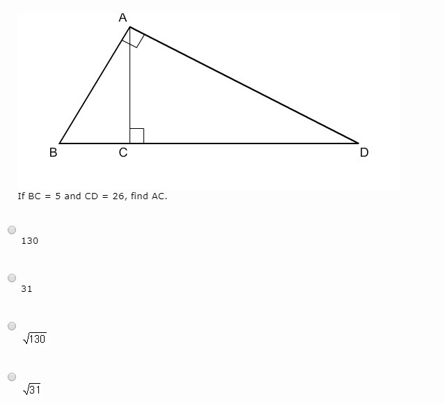 If BC = 5 and CD = 26, find AC.-example-1