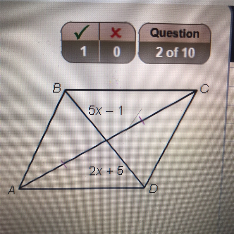 Find the value of x for which ABCD must be a parallelogram.-example-1