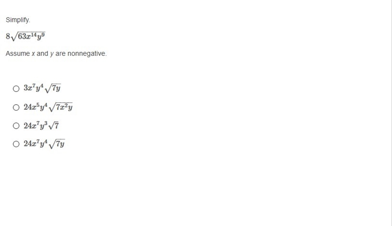 PLEASE HELP ASAP!! CORRECT ANSWER ONLY PLEASE!! Simplify. Assume x and y are nonnegative-example-1