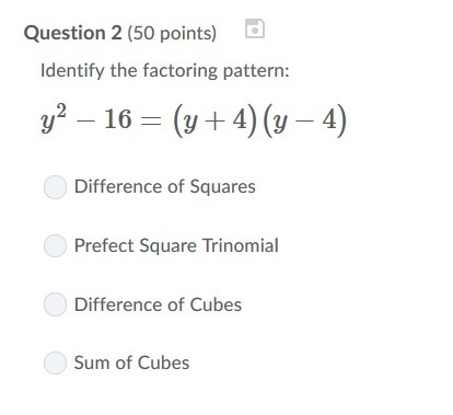 PLEASE HELP ASAP!!! CORRECT ANSWER ONLY PLEASE!!! Identify the factoring pattern:-example-1