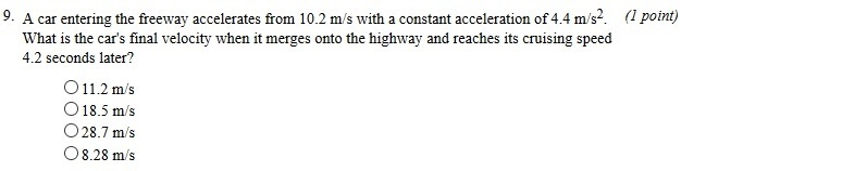 A car entering the freeway accelerates from 10.2 m/s with a constant acceleration-example-1