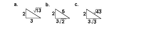 Using the Pythagorean Theorem, which of the triangles shown are right triangles?-example-1