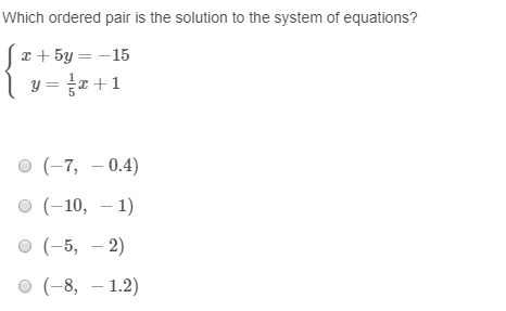 20 POINTS!! Which ordered pair is the solution to the system of equations?-example-1