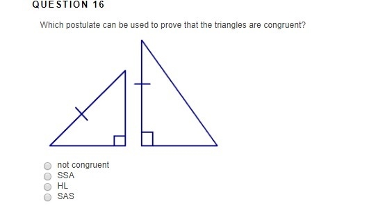 Which postulate can be used to prove that the triangles are congruent? not congruent-example-1