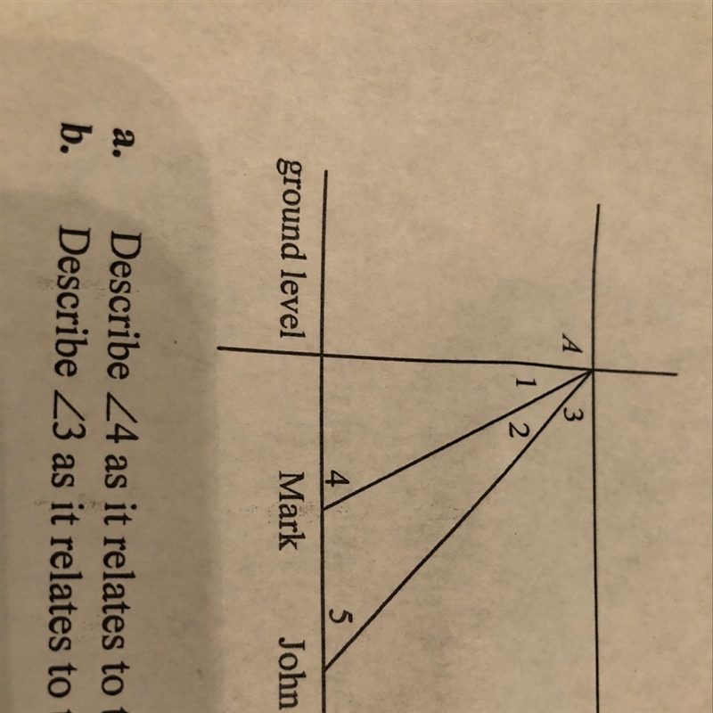 The diagram shows the locations of John and Mark in relationship to the top of a tall-example-1