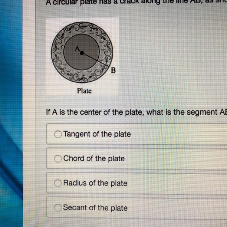 A circular plate has crack along the line AB as shown below: if A is the center of-example-1