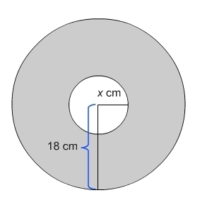 In the figure, the area of the shaded region is 243π cm2. What is the value of x?-example-1