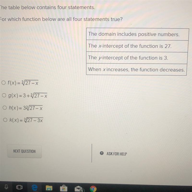 The table contains four statements. For which function below are four statements true-example-1