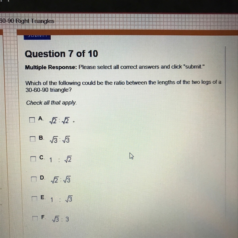 Which of the following could be the ratio between the lengths of the two legs of a-example-1