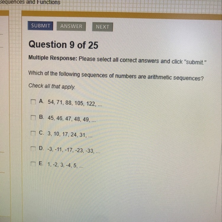 Which of the following sequences of numbers are arithmetic sequences?-example-1