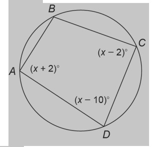 2. Quadrilateral ABCD is inscribed in a circle. Find the measure of each of the angles-example-1