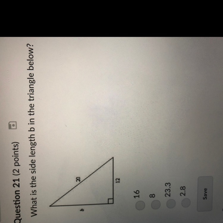 What is the side length b in the triangle below? A. 16 B. 8 C. 23.3 D. 2.8-example-1