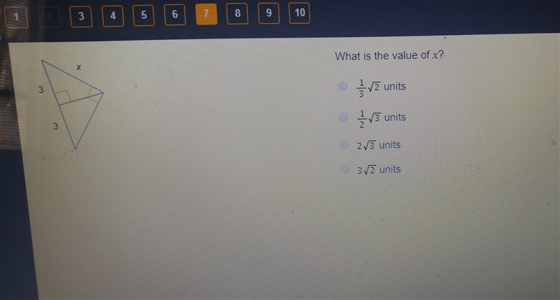 What is the value of x? 1/3 2units 1/2 3 units 2 3 units 3 2 units-example-1