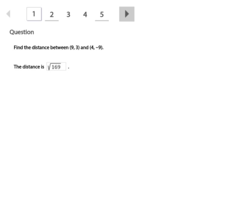 Find the distance between (9, 3) and (4, −9). *Check my answer*-example-1