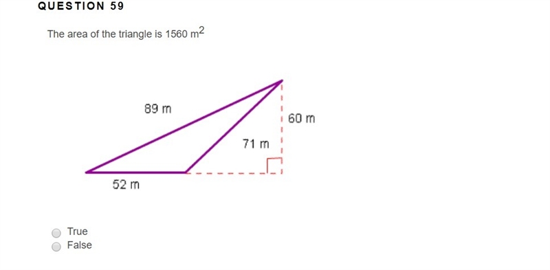 The area of the triangle is 1560 m2 True False-example-1