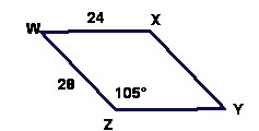 Find the measure of angle Y and the length of side XY of parallelogram WZYZ.-example-1