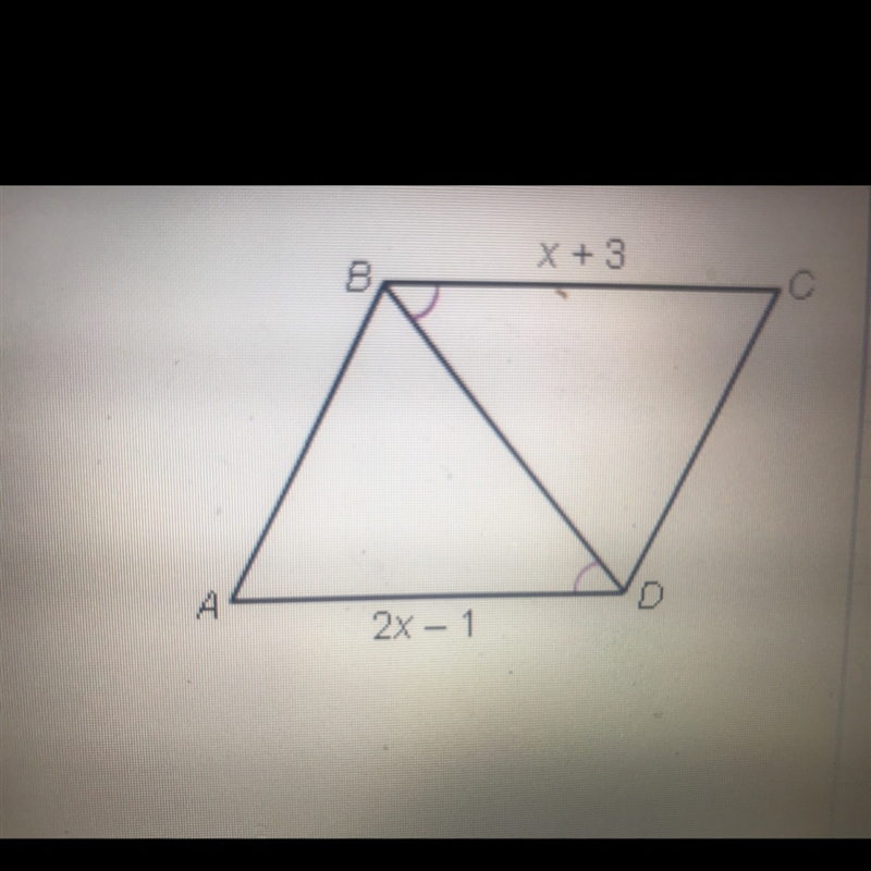 Find the value of x for which ABCD must be a parallelogram-example-1