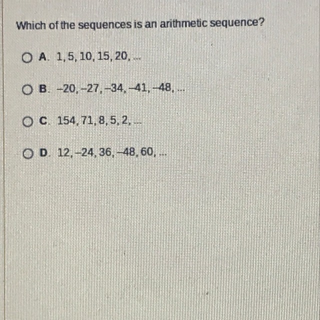 Which of the sequences is an arithmetic sequence-example-1